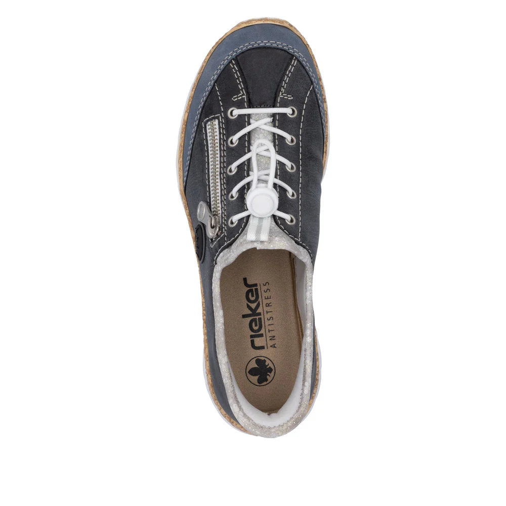 Rieker Women's Rieker Nikita F2 Bungee Closure Slip On in Navy Lightblue/Atlantic/Silverflower