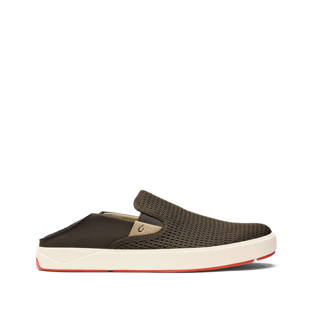 Side (right) heel down view of OluKai Lae'ahi Mesh Slip On for men.