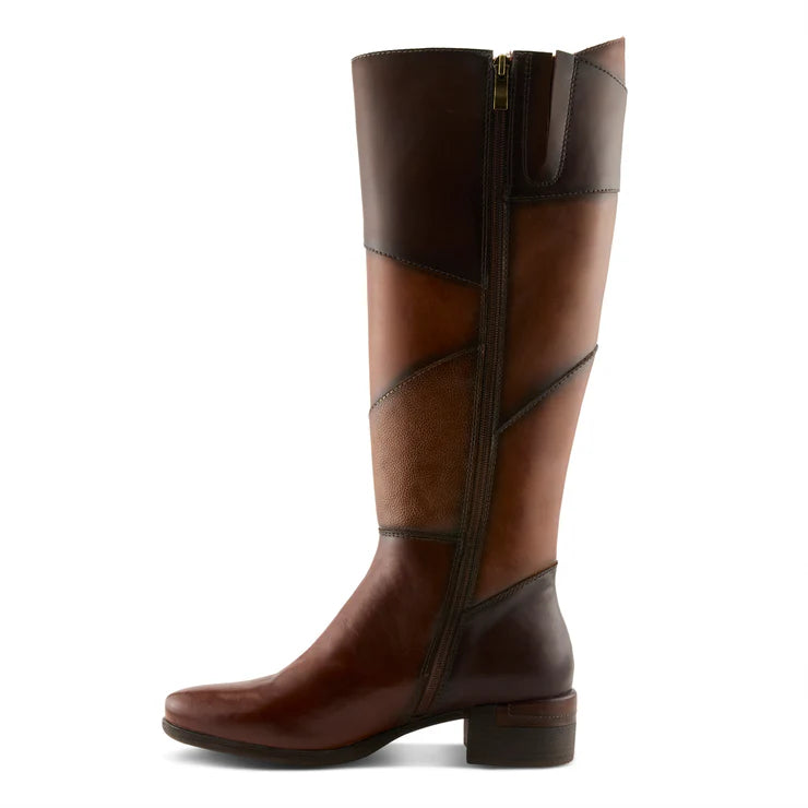 Spring Step Women's Patchwork Tall Side Zip Boot in Brown Multi