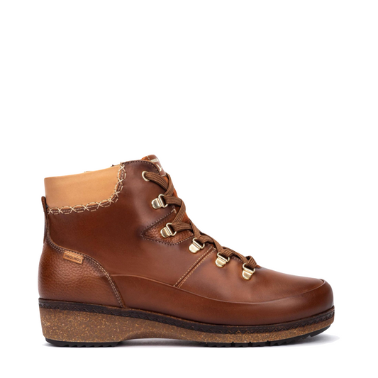 Side (right) view of Pikolinos Granada Side Zip Leather Lace Boot for women.