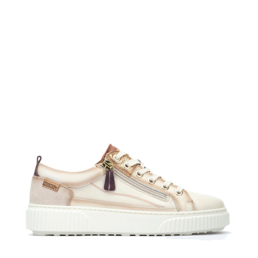 Side (right) view of Pikolinos Riells Platform Side Zip Leather Lace Sneaker for women.