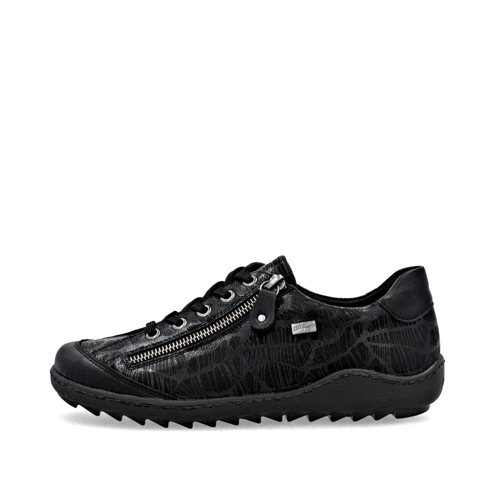Remote Women's Liv 02 Side Zip Waterproof Lace Sneaker in Schwarz Black