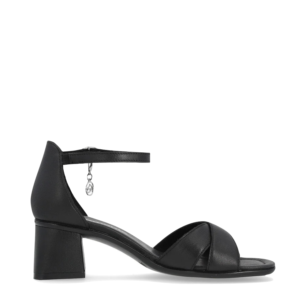 Side (right) view of Remonte Dorian 50 Black Heel Sandal for women.