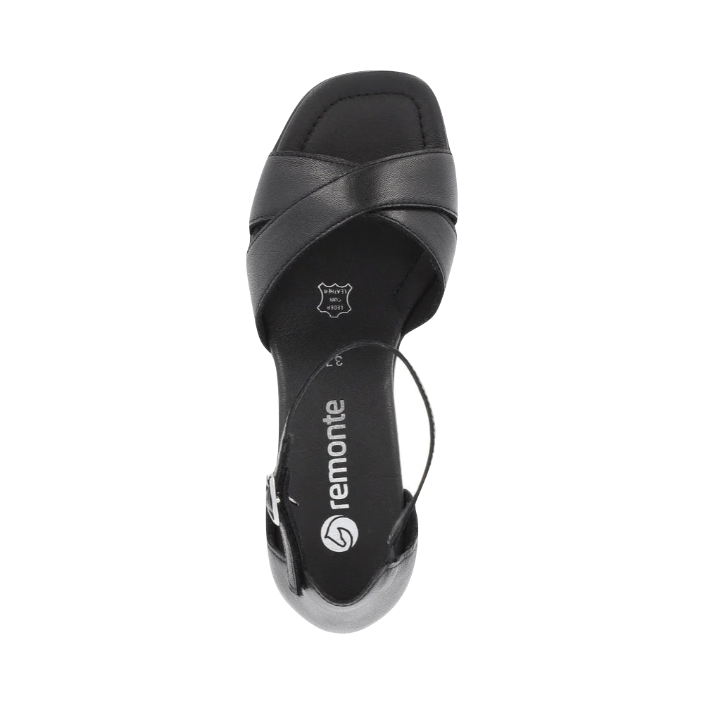 Top-down view of Remonte Dorian 50 Black Heel Sandal for women.