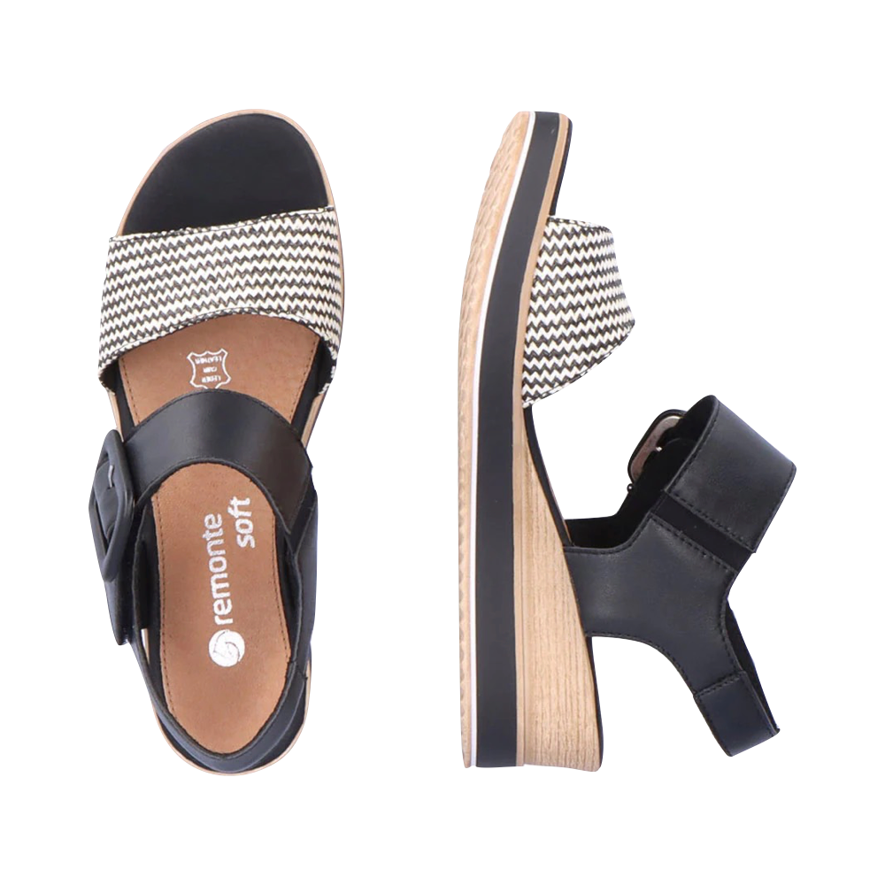 Top-down and side view of Remonte Jerilyn 53 Wedge Sandal for women.