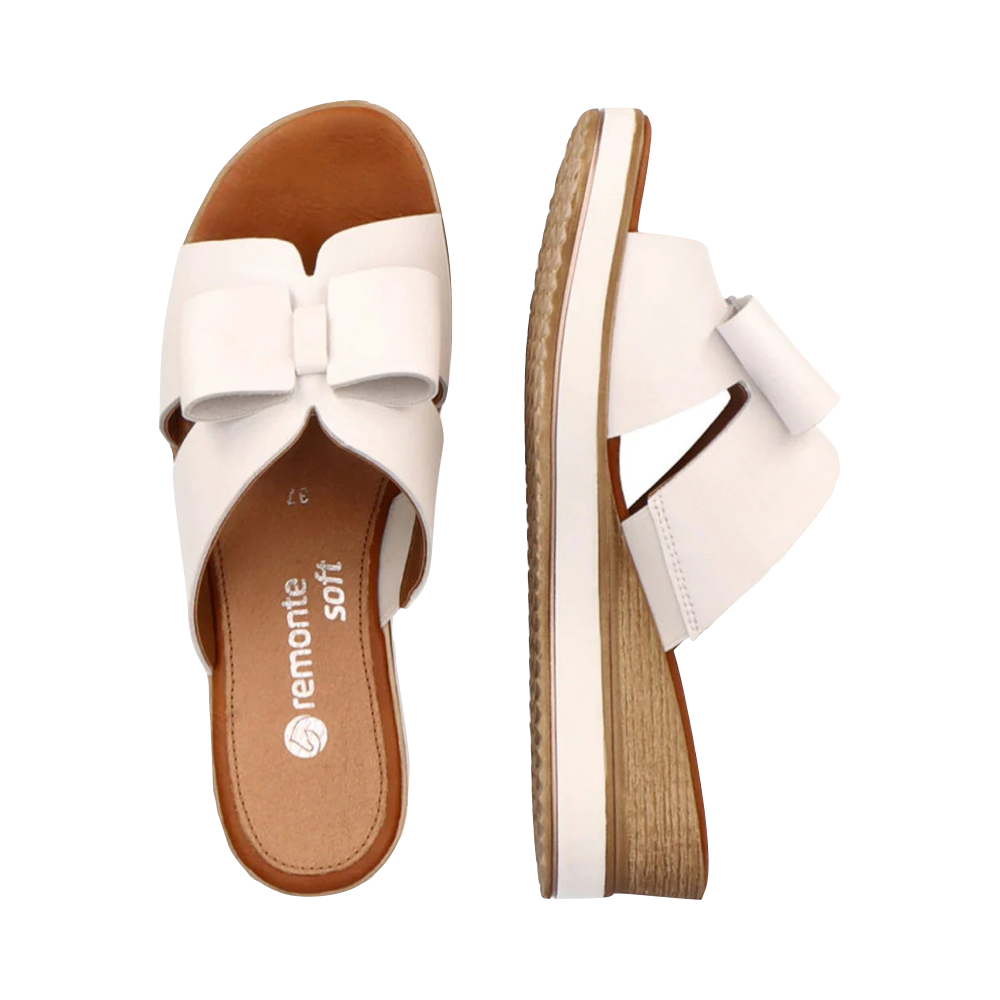 Top-down and side view of Remonte Jerilyn 56 Bow Slide Sandal for women.