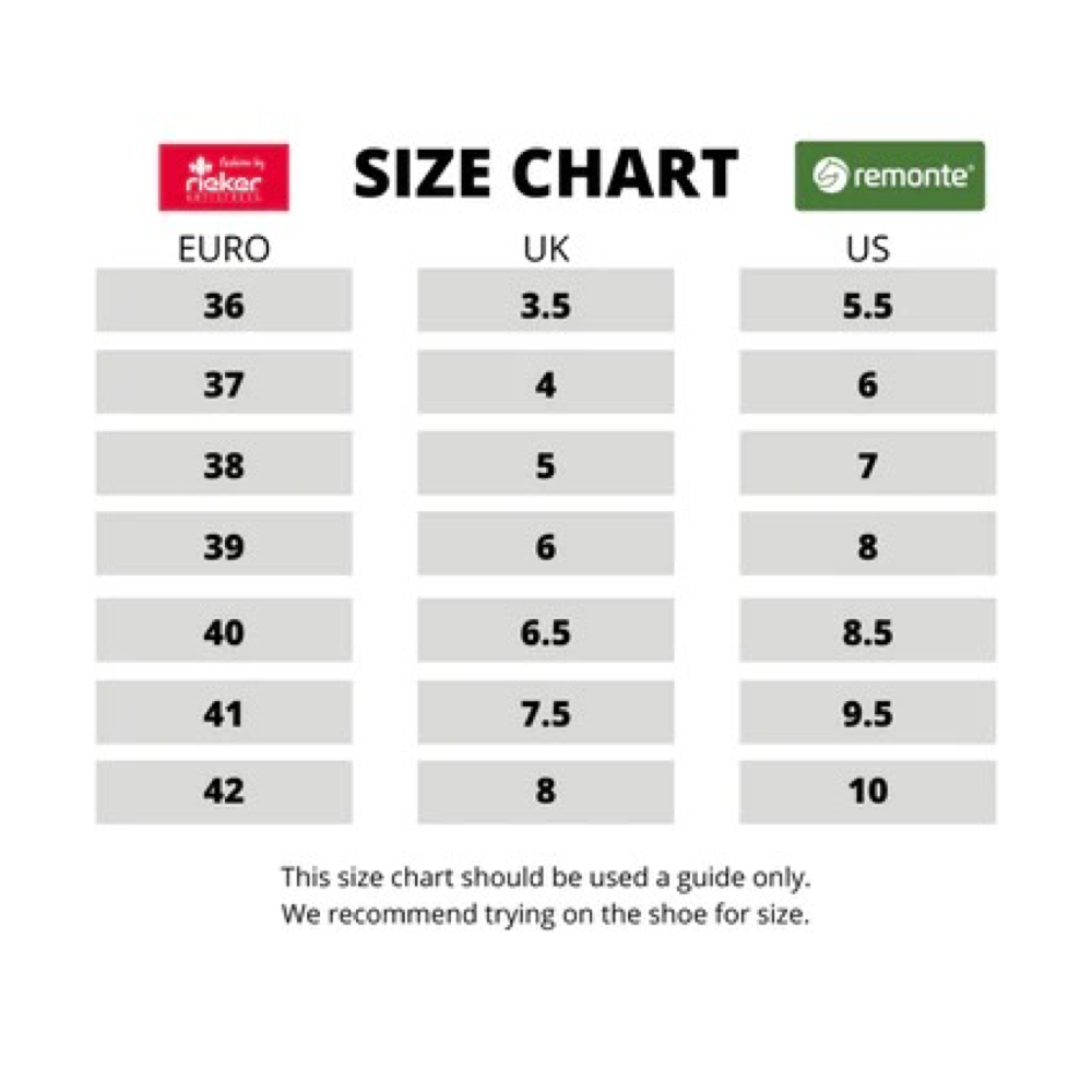 Sizing chart for Remonte. 