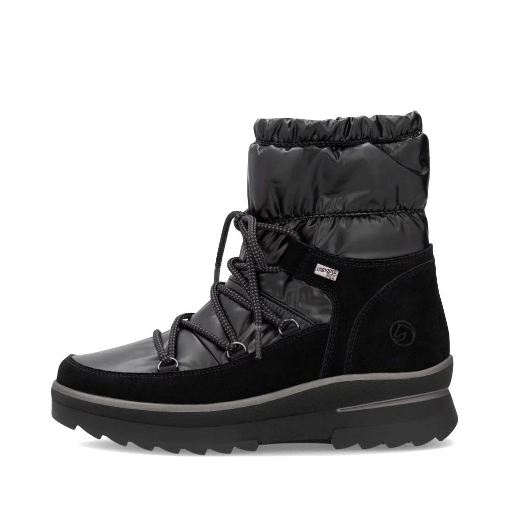 Side (left) view of Remonte Lelisha 70 Puffer Waterproof Boot for women.