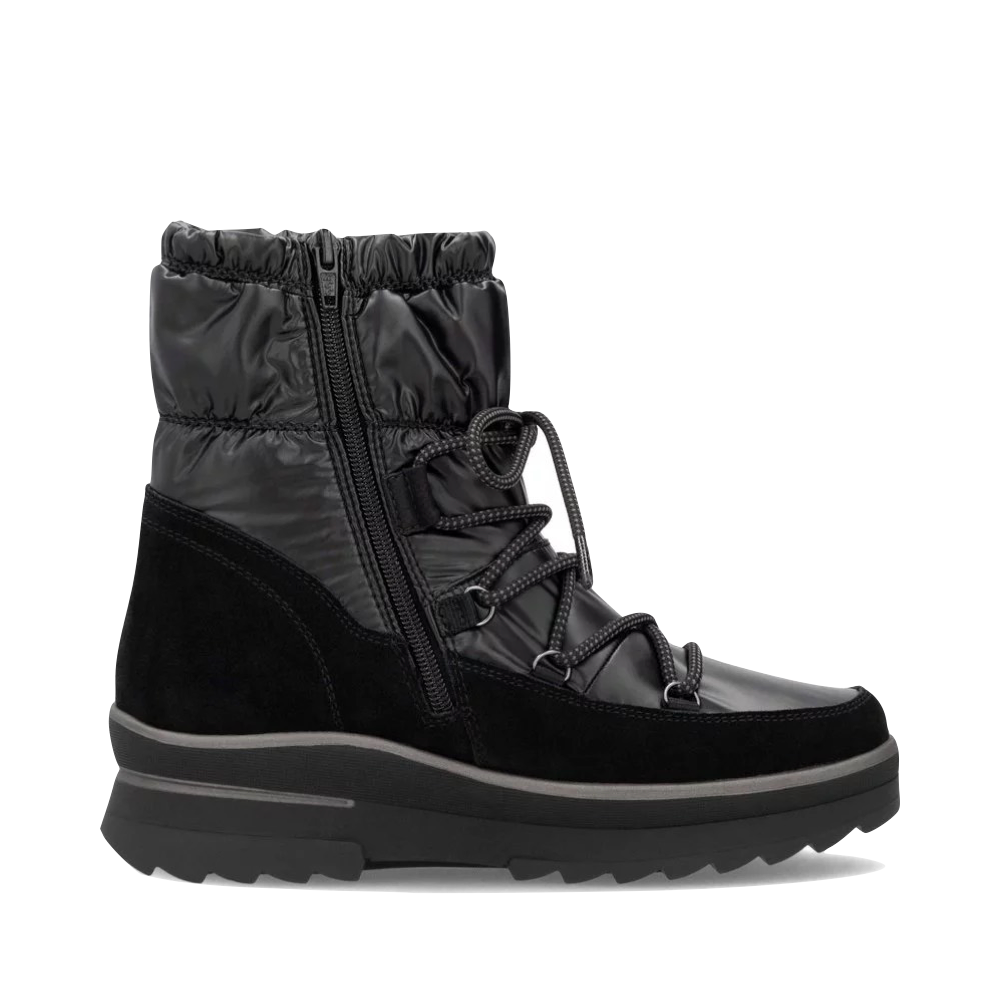 Side (right) view of Remonte Lelisha 70 Puffer Waterproof Boot for women.