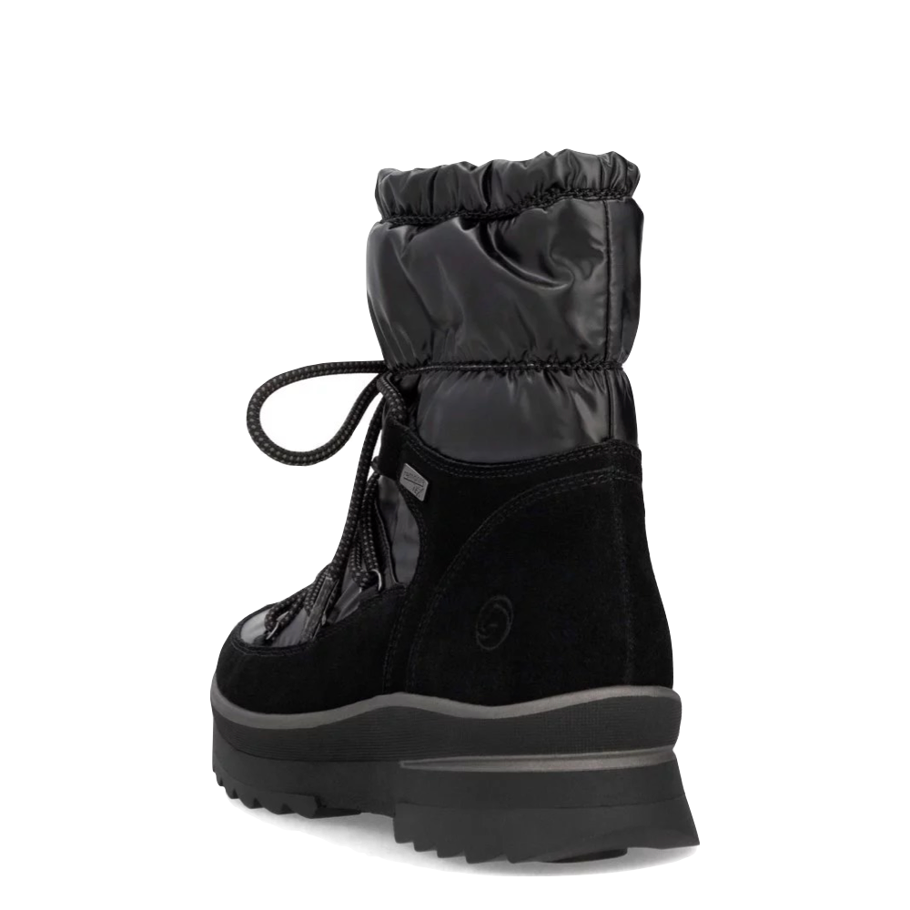 Heel view of Remonte Lelisha 70 Puffer Waterproof Boot for women.