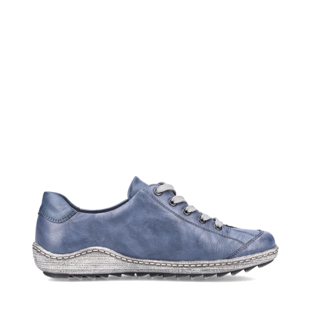 Side (right) view of Remonte Liv 02 Waterproof Side Zip Leather Lace Sneaker for women.