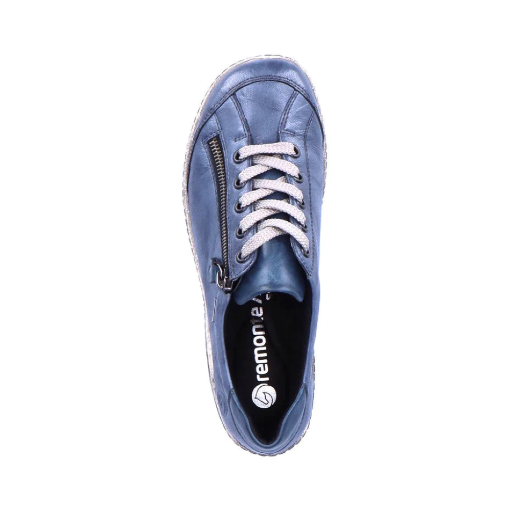 Top-down view of Remonte Liv 02 Waterproof Side Zip Leather Lace Sneaker for women.