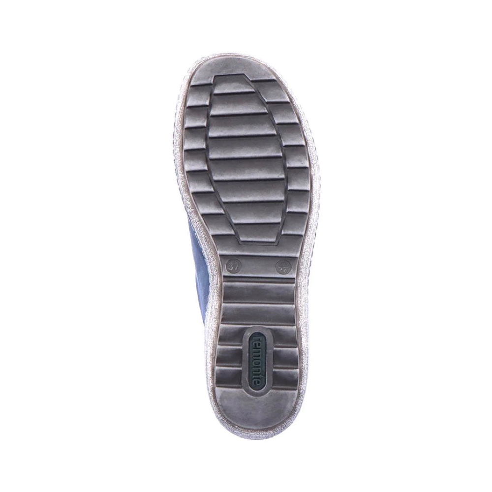 Bottom view of Remonte Liv 02 Waterproof Side Zip Leather Lace Sneaker for women.