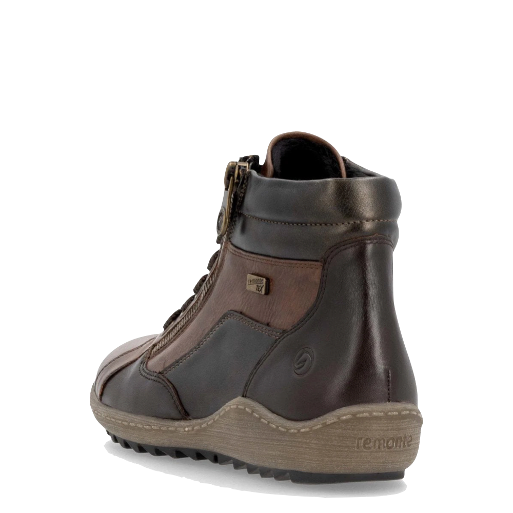 Heel view of Remonte Liv 58 Mid Side Zip Waterproof Boot for women.