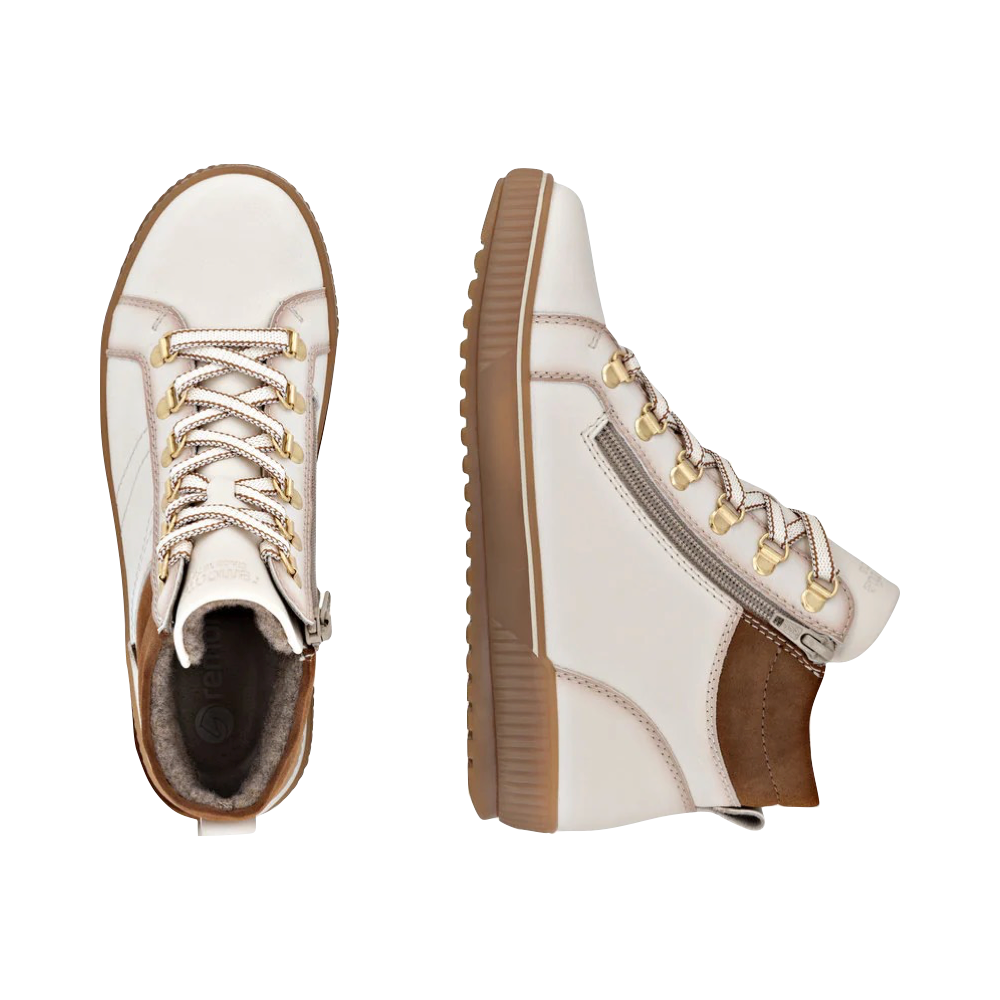 Top-down and side view of Remonte Maditta 81 Side Zip Lace Waterproof Boot for women.