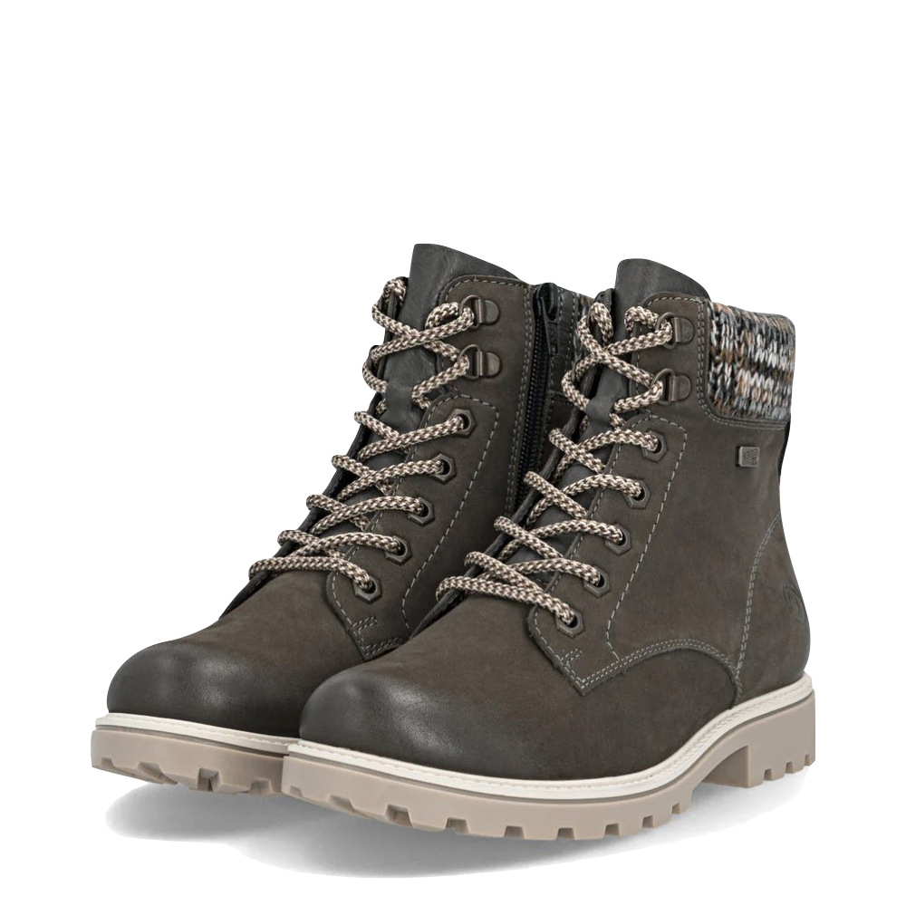 Toe view of Remonte Samira 87 Side Zip Waterproof Lace Boot for women.