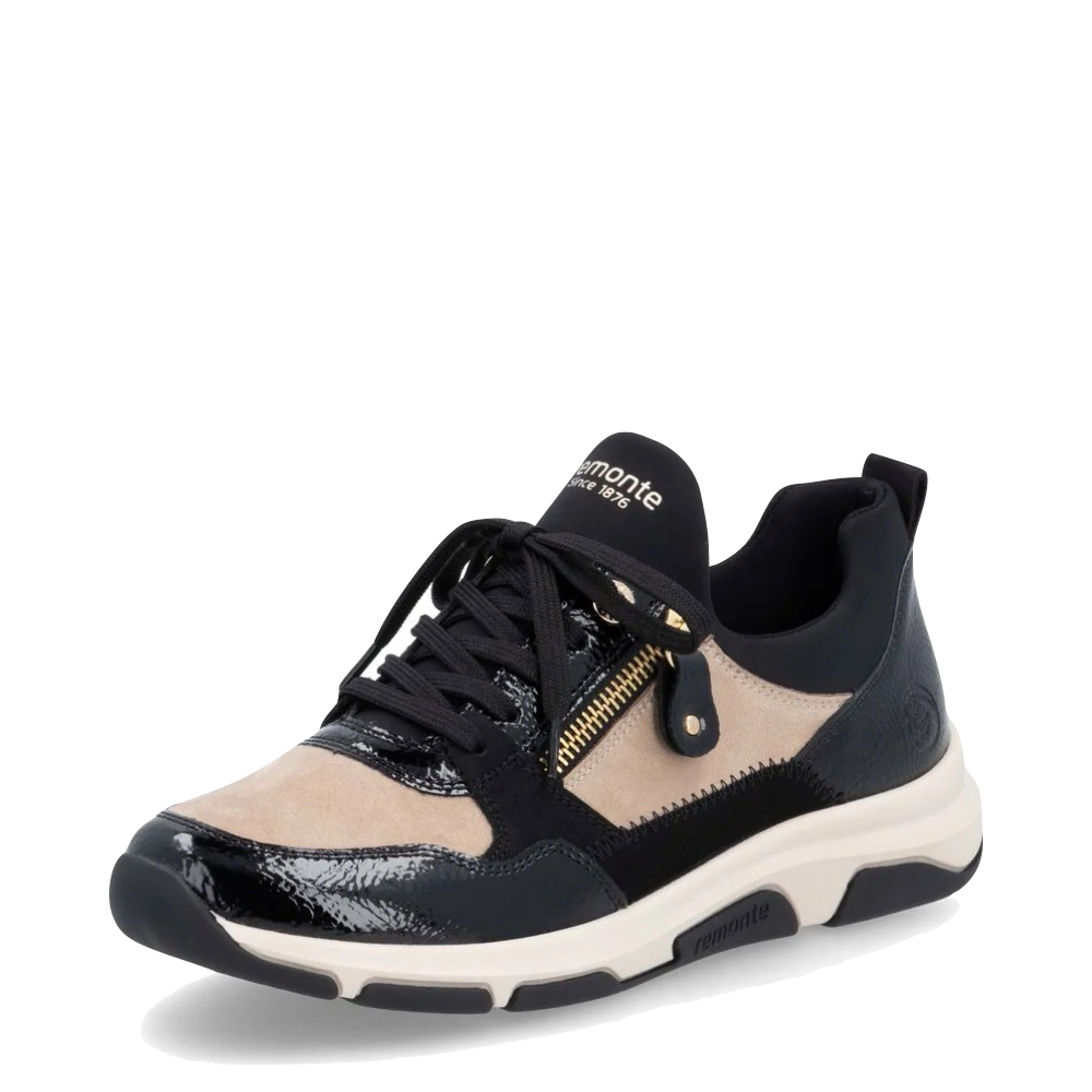 Mudguard and Toe view of Remonte Soraya 02 Side Zip Lace Sneaker for women.