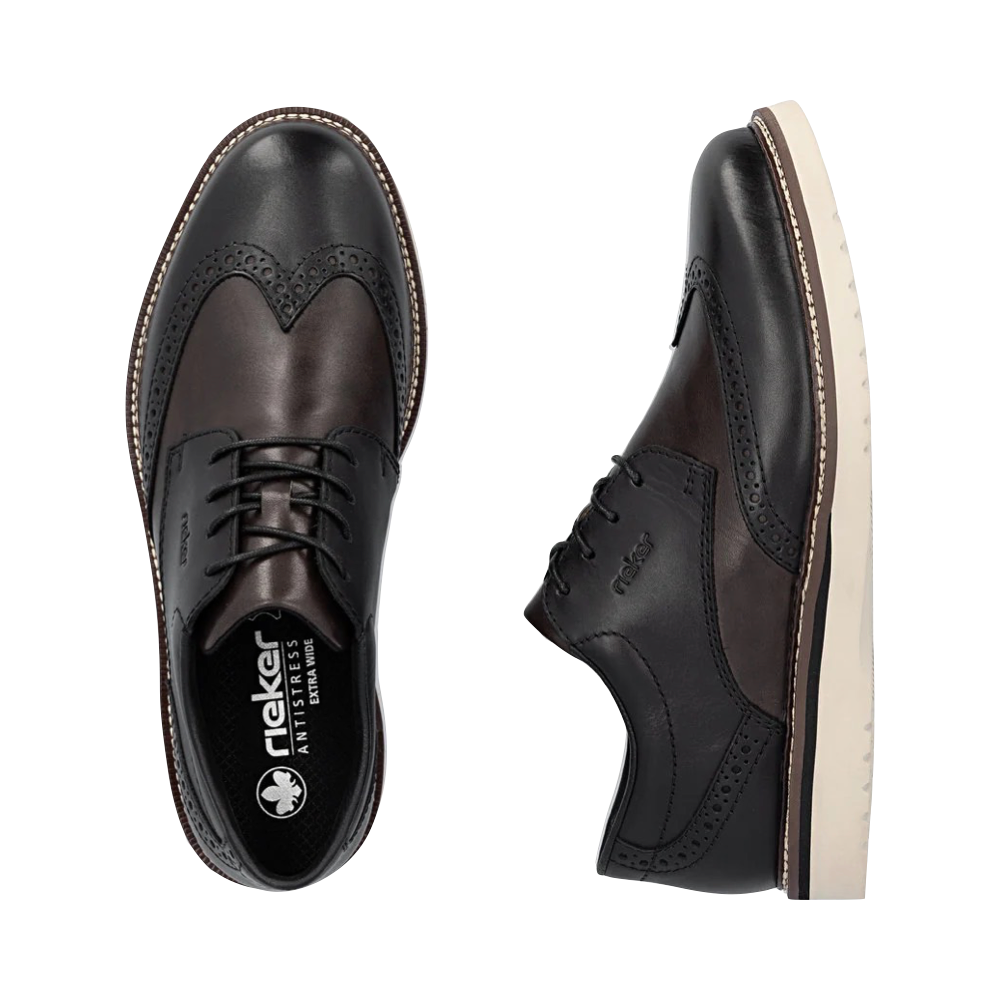 Top-down and side view of Rieker Alan 04 Wing Tip Shoe for men.