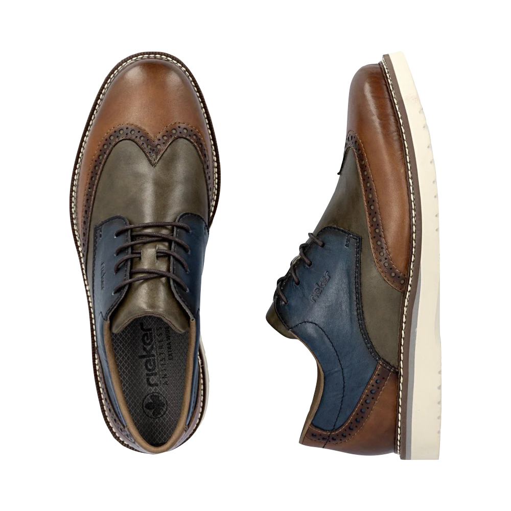 Top-down and side view of Rieker Alan 04 Wing Tip for men.