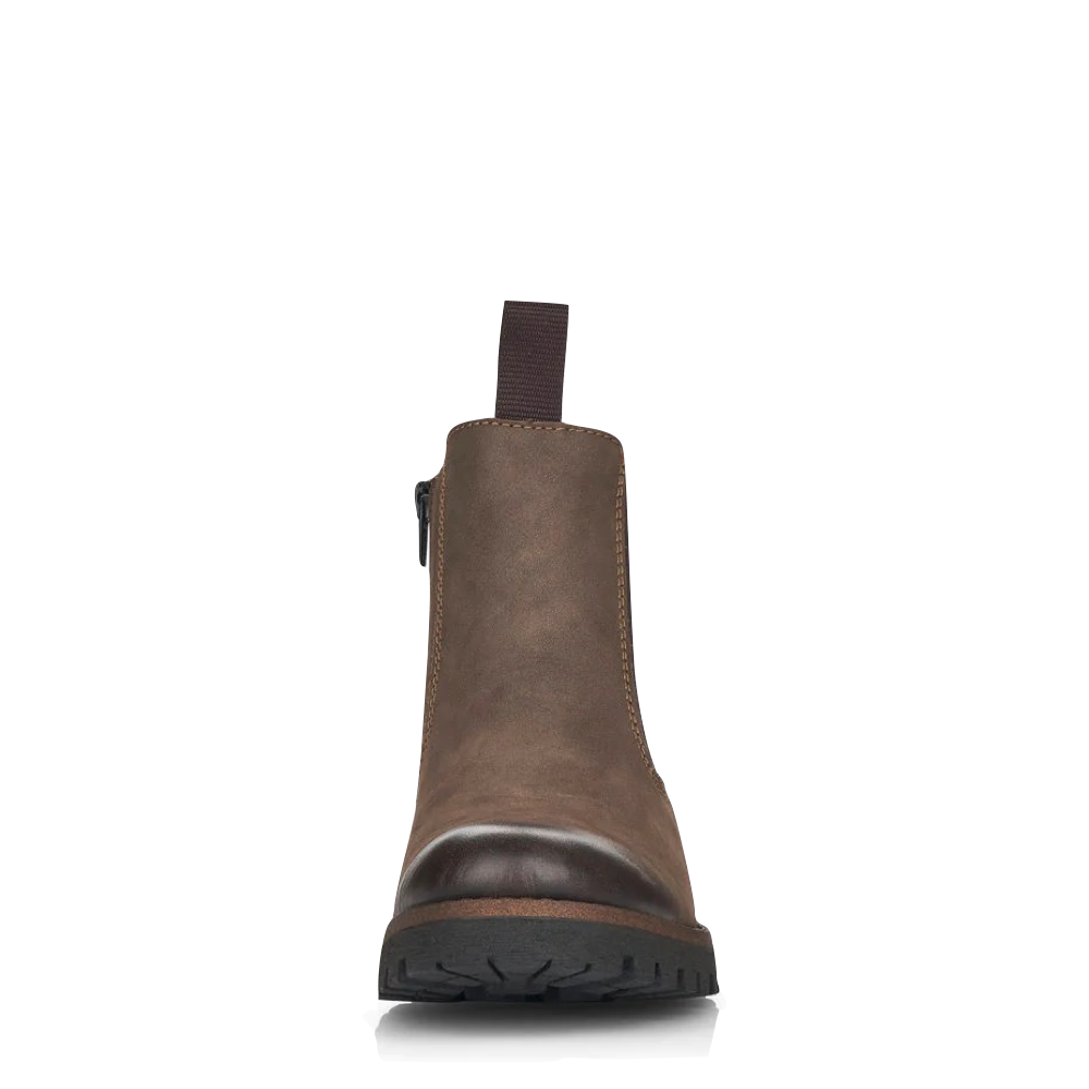 Front view of Rieker 70 Chelsea Side Zip Suede Boot for women.