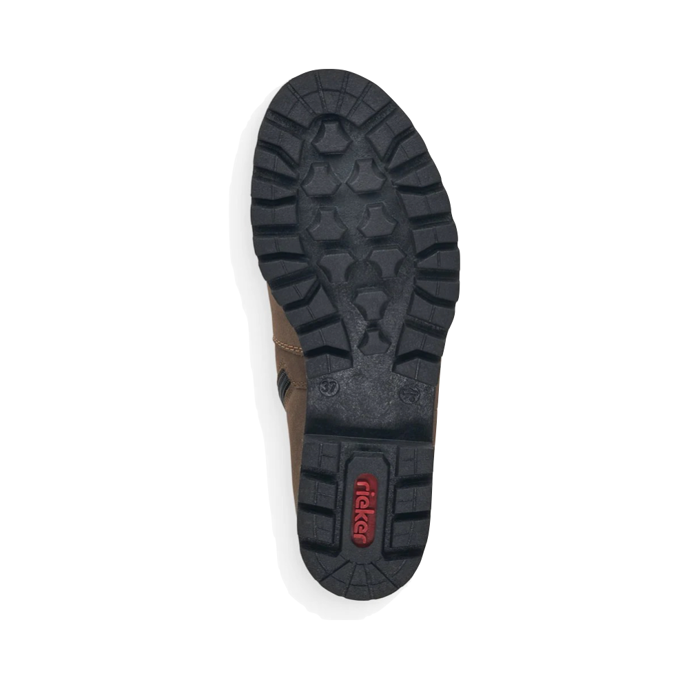 Bottom view of Rieker 70 Chelsea Side Zip Suede Boot for women.