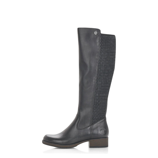 Side (left) view of Rieker 91 Tall Stretch Side Zip Boot for women.