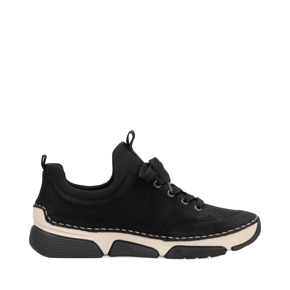 Side (right) view of Rieker Angela 73 Side Zip Lace Sneaker for women.