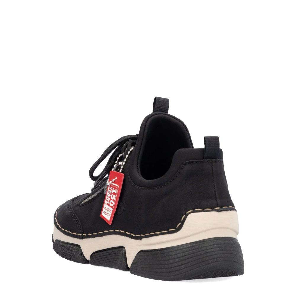 Heel view of Rieker Angela 73 Side Zip Lace Sneaker for women.