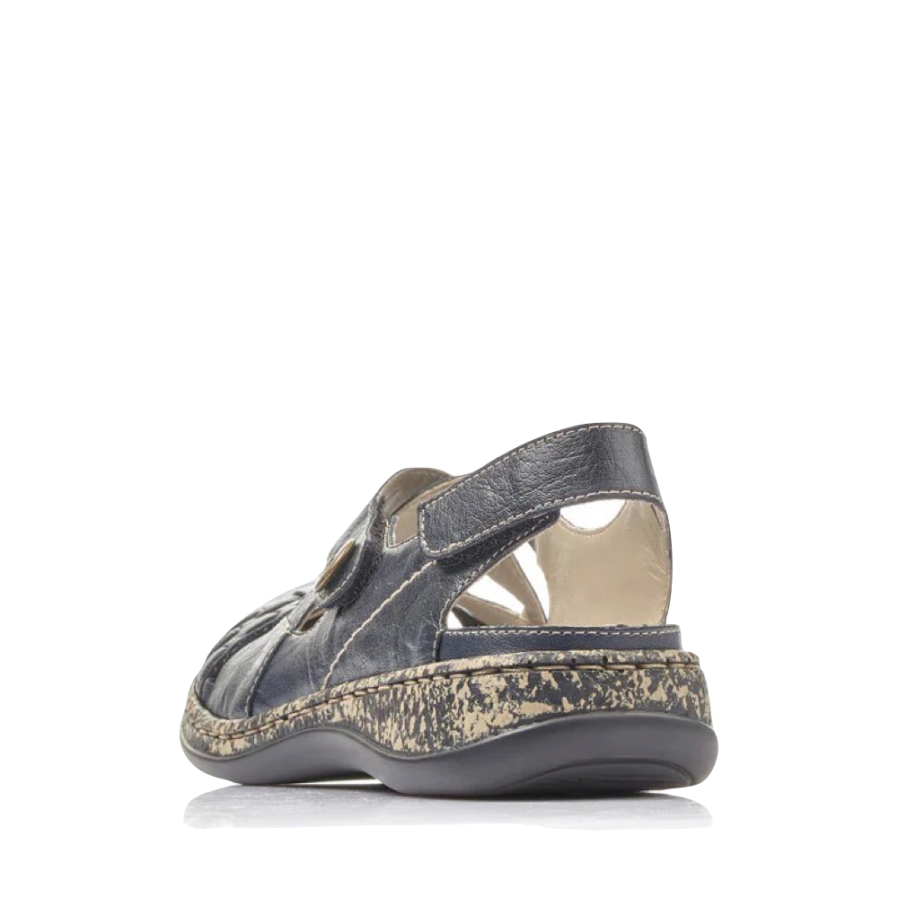 Heel view of Rieker Daisy 77 Cross Strap Mary Jane for women.