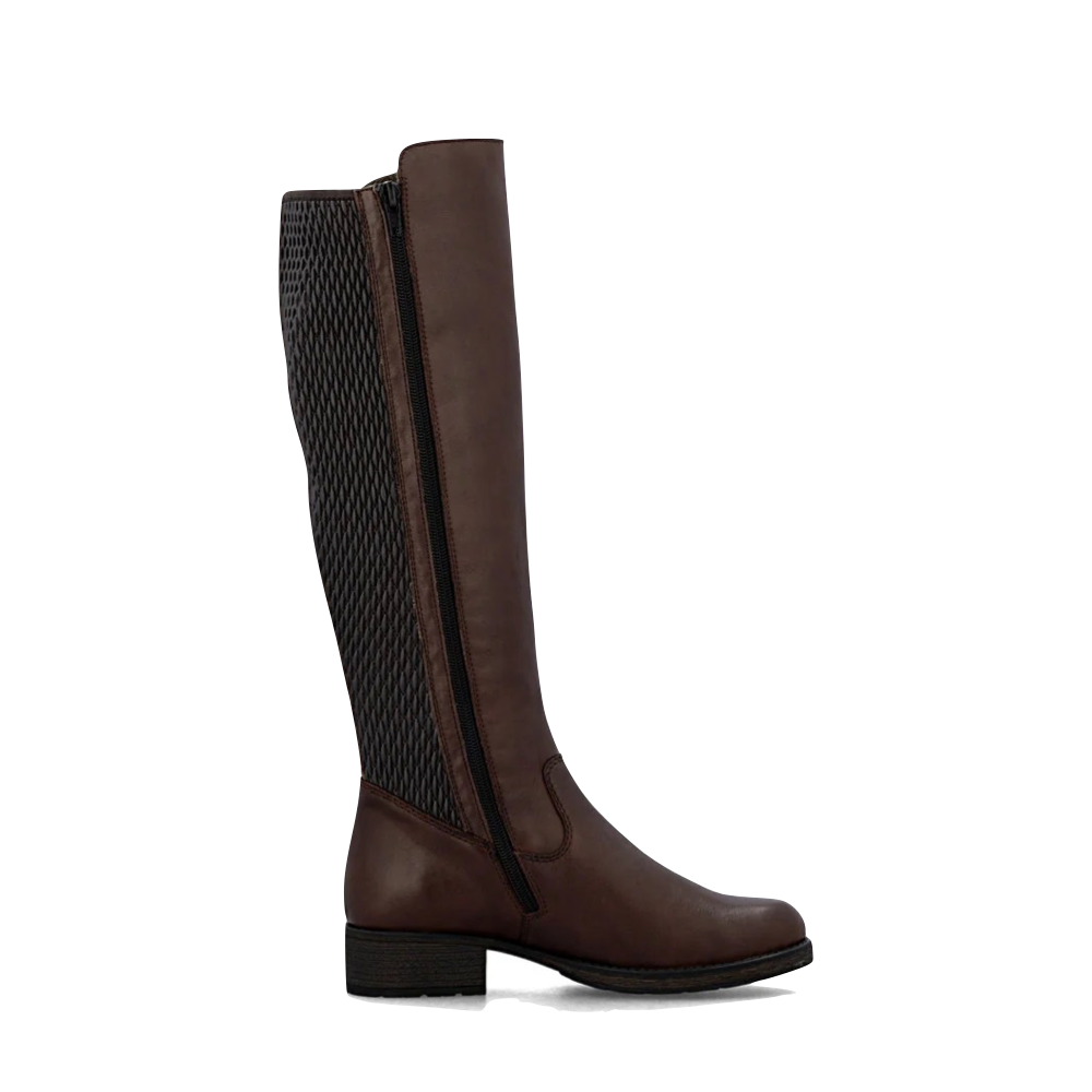 Side (right) view of Rieker Faith 91 Tall Side Zip Leather Boot for women.