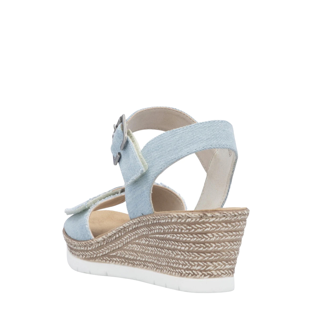 Heel view of Rieker Fanni 60 Wedge Sandal for women.