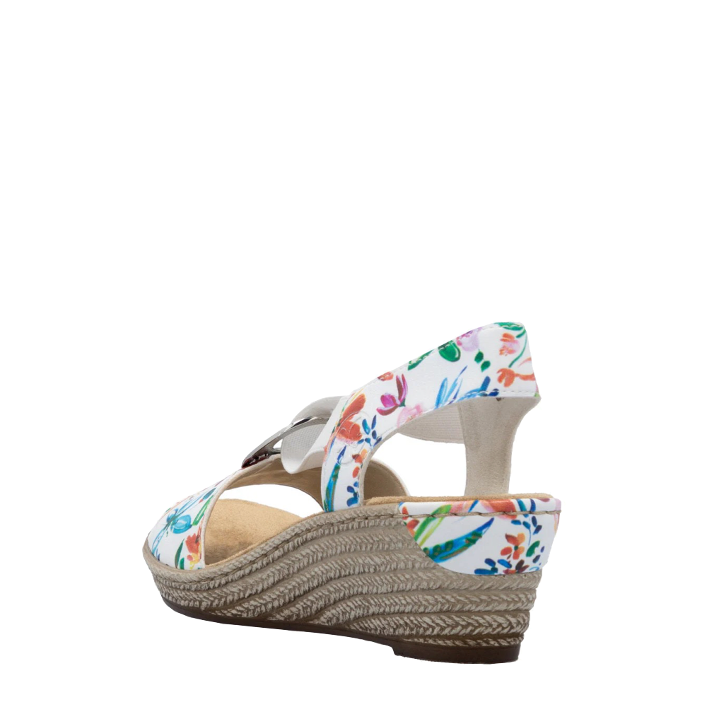 Heel view of Rieker Fanni H6 Wedge Sandal for women.