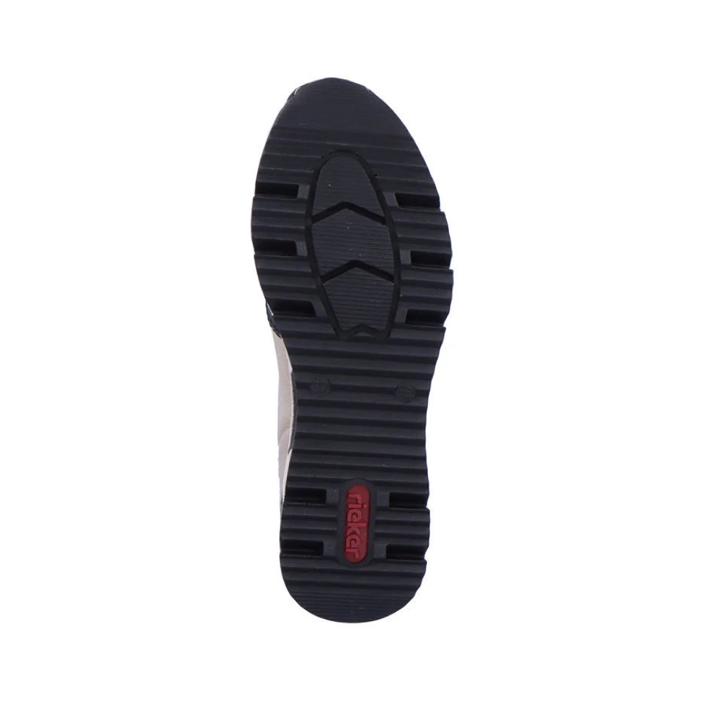 Bottom view of Rieker Kitty 52 Front Zip Wedge Boot for women.