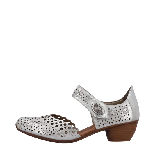 Side (left) view of Rieker Mirjam 53 Heeled Mary Jane for women.