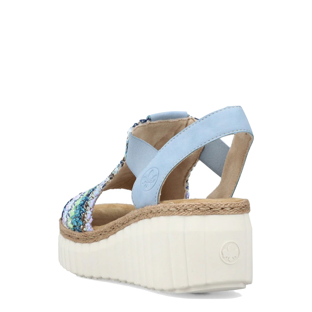 Heel view of Rieker Rose 72 Wedge Sandal for women.