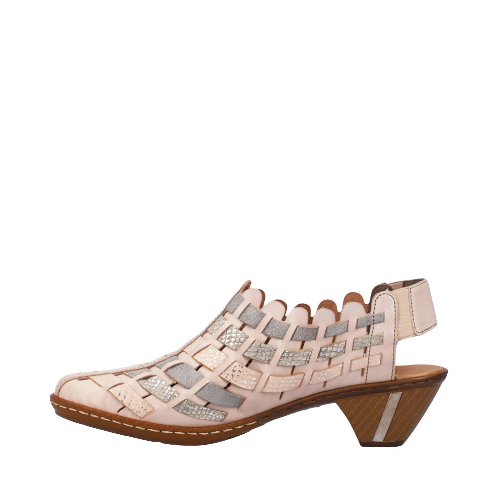 Side (left) view of Rieker Sina 78 Woven Heeled Slingback for women.