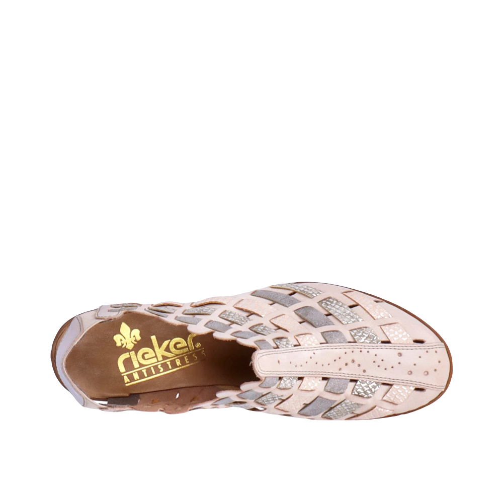Top-down view of Rieker Sina 78 Woven Heeled Slingback for women.