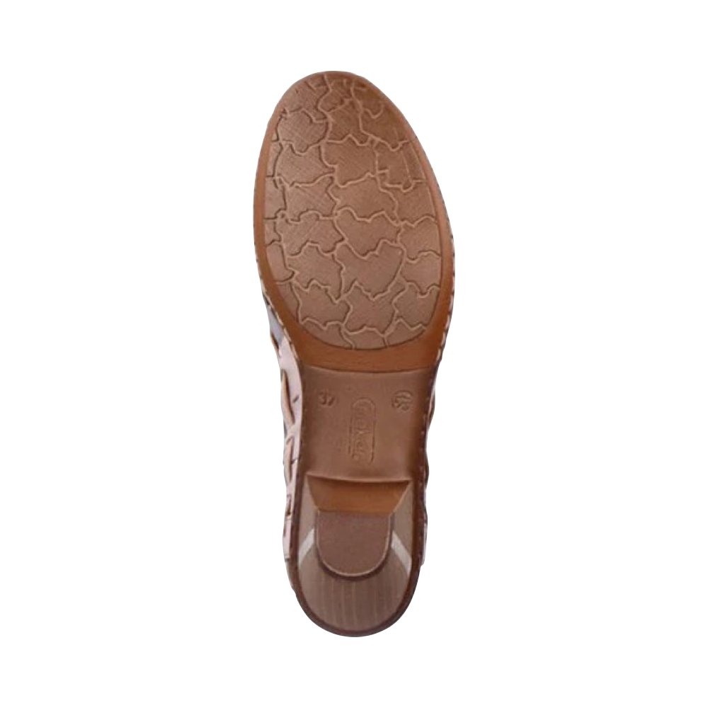 Bottom view of Rieker Sina 78 Woven Heeled Slingback for women.