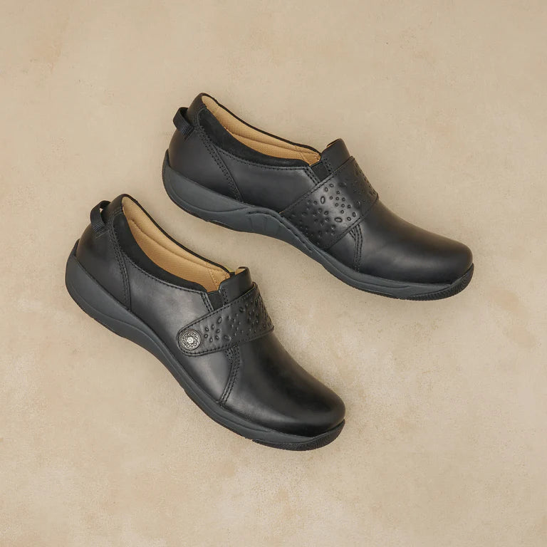 Dansko Women's Sallie Adjustable Strap Shoe in Black Waxy Burnished Leather