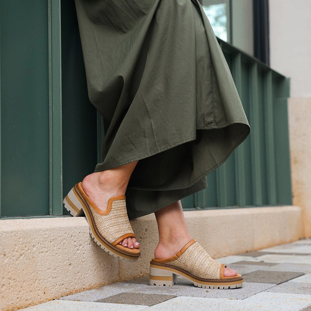 Model view of Salvia Harper X Heeled Slide Sandal for women.