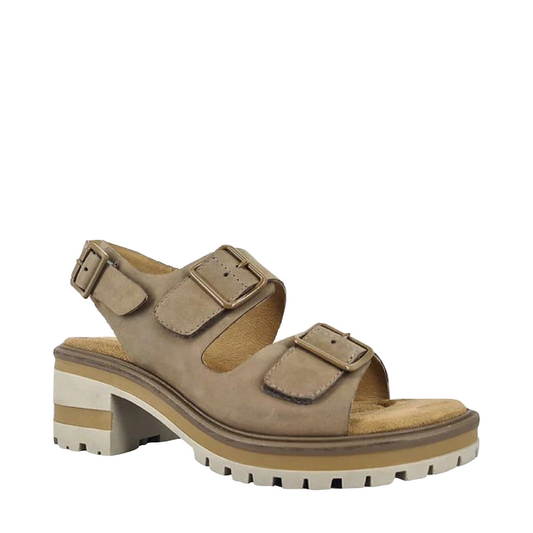 Toe view of Salvia Honey Heel Nubuck Sandal for women.