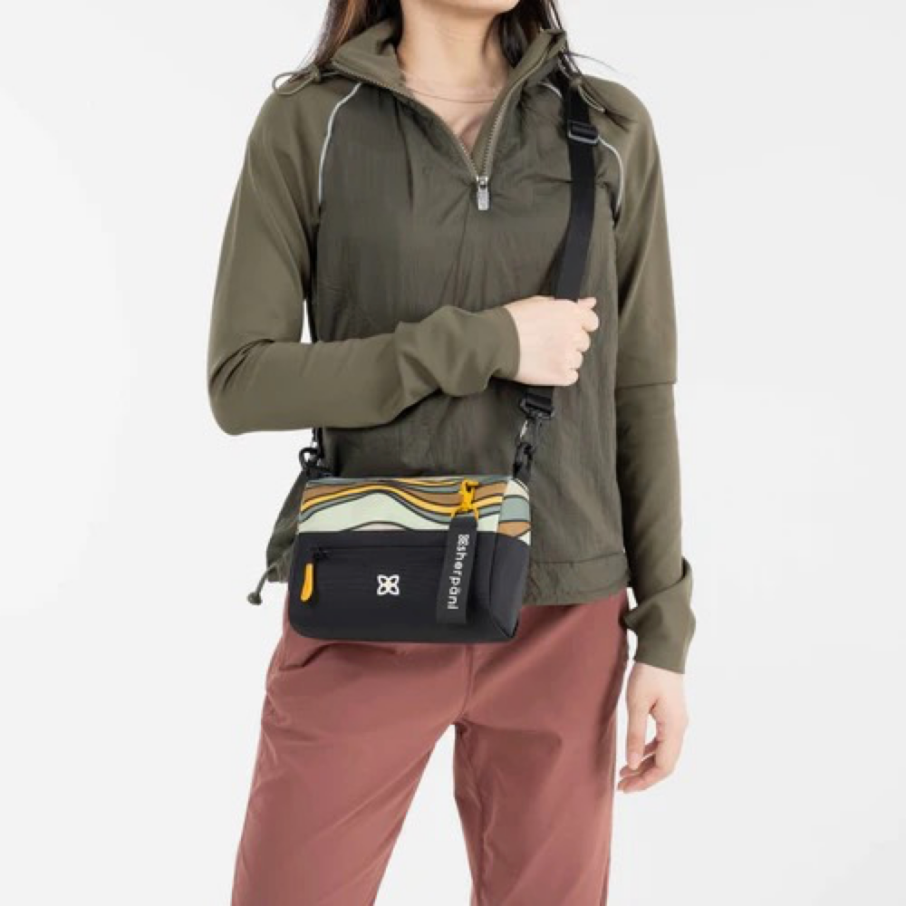 Model view of Sherpani Sky Mini Crossbody Shoulder Bag.