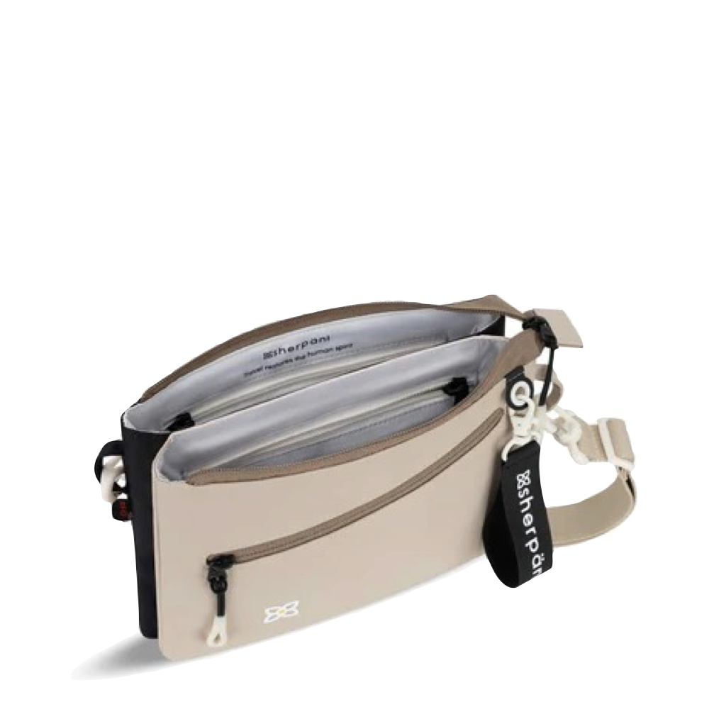 Top-down view of Sherpani Zoom Dual Pouch Crossbody Bag.