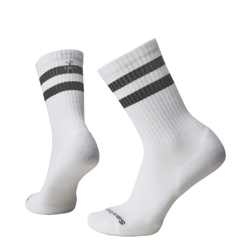 Side (left) and bottom view of Smartwool Everyday Athletic Striped Crew Socks for men.