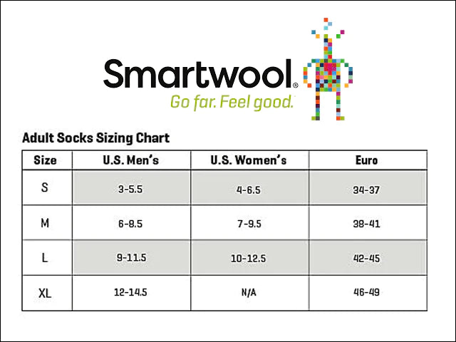 Smartwool sizing chart.