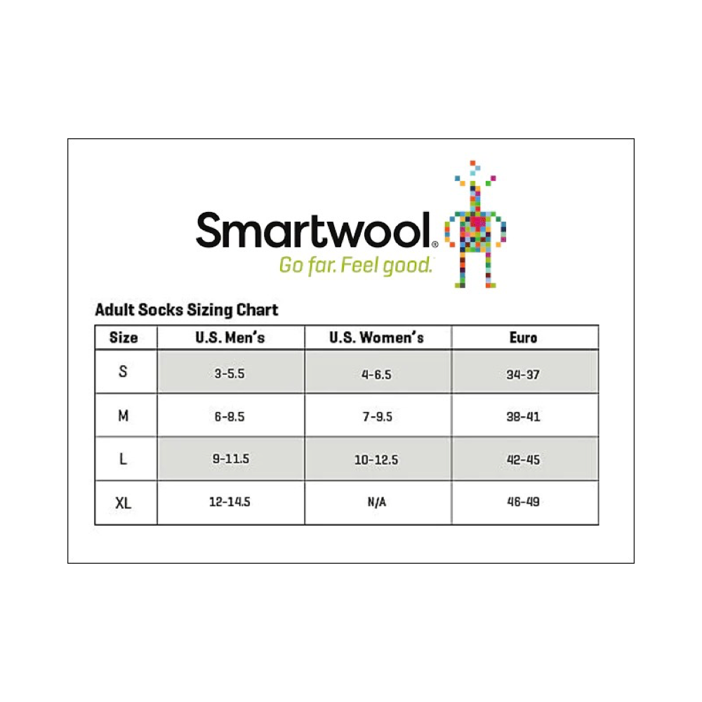 Smartwool sizing chart.