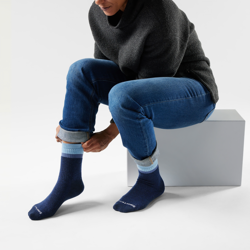 Model view of Smartwool Everyday Cozy Best Friend Crew Socks for women.