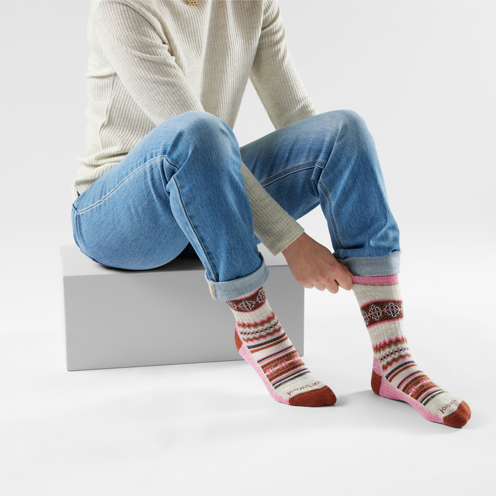 Model view of Smartwool Everyday Cozy Snowed In Sweater Crew Socks for women.