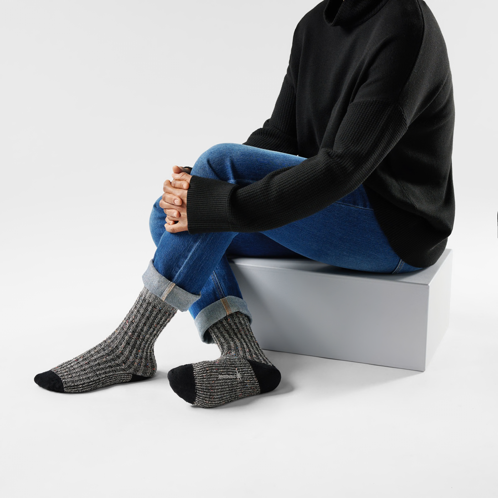 Model view of Smartwool Everyday Cozy Waffle Press Crew Socks for women.