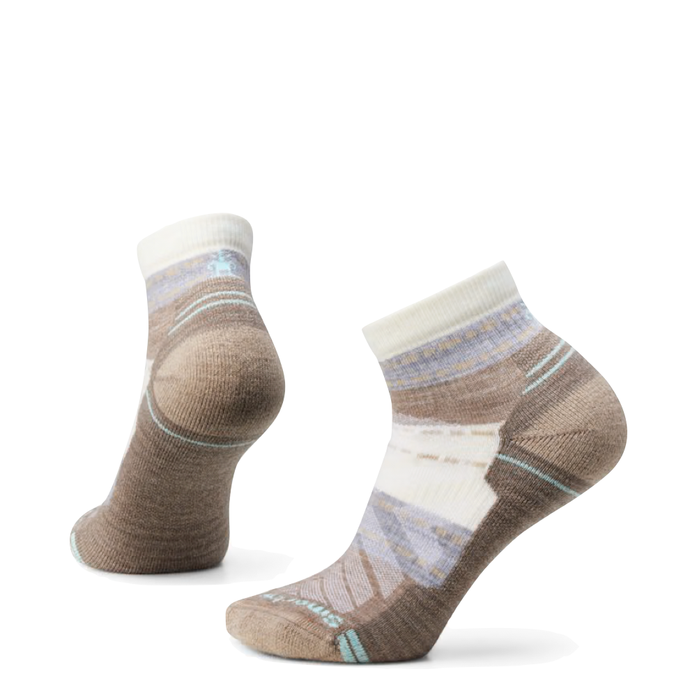 Side (left) and bottom view of Smartwool Hike Margarita Ankle Socks for women.